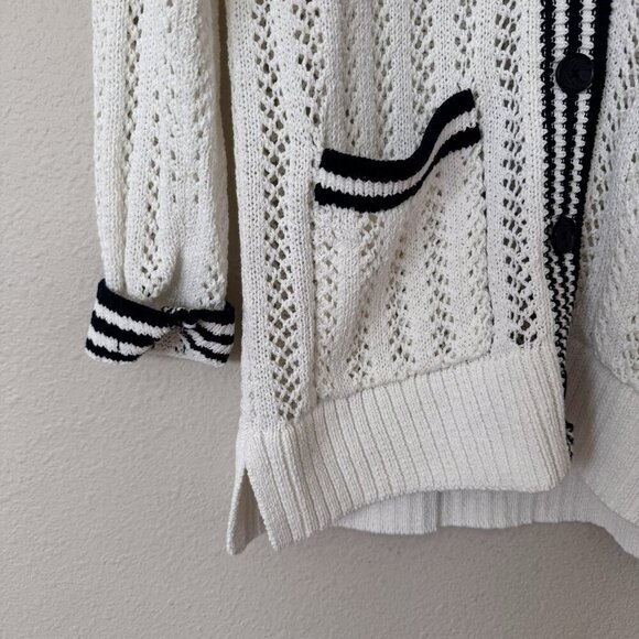 Loft Lou & Grey Tipped Mesh V Neck Pocket Cardigan Size Small New - Picture 4 of 8